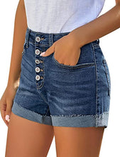 Load image into Gallery viewer, Uqnaivs Women&#39;s Casual High Waisted Cuffed Hem Stretchy Ripped Denim Jean Shorts