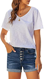 Uqnaivs Women's Casual High Waisted Cuffed Hem Stretchy Ripped Denim Jean Shorts