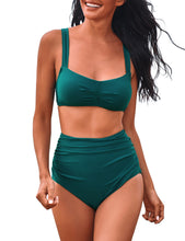 Load image into Gallery viewer, Uqnaivs Womens V Neck Two Pieces Swimsuit Halter Open Back Tankini Bathing Suit