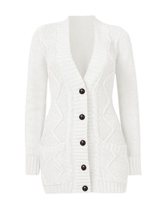 Uqnaivs Womens Open Front Long Sleeves Pocket Button Cable Knit Sweater Cardigan