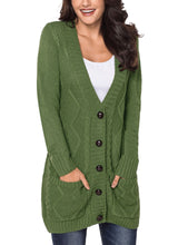Load image into Gallery viewer, Uqnaivs Womens Open Front Long Sleeves Pocket Button Cable Knit Sweater Cardigan