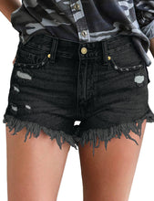 Load image into Gallery viewer, Uqnaivs Women&#39;s Mid Rise Shorts Ripped Faded Wash Frayed Raw Hem Denim Jean Shorts