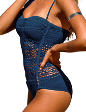 Load image into Gallery viewer, Uqnaivs Womens Hollow Out One Piece Swimsuit Crochet Lace Swimwear Bathing Suit