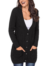 Load image into Gallery viewer, Uqnaivs Womens Open Front Long Sleeves Pocket Button Cable Knit Sweater Cardigan
