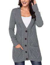 Load image into Gallery viewer, Uqnaivs Womens Open Front Long Sleeves Pocket Button Cable Knit Sweater Cardigan