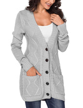 Load image into Gallery viewer, Uqnaivs Womens Open Front Long Sleeves Pocket Button Cable Knit Sweater Cardigan