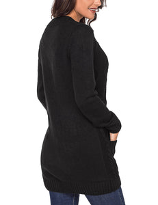 Uqnaivs Womens Open Front Long Sleeves Pocket Button Cable Knit Sweater Cardigan