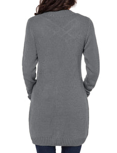 Uqnaivs Womens Open Front Long Sleeves Pocket Button Cable Knit Sweater Cardigan