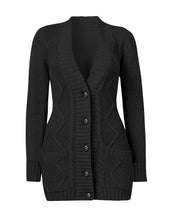Load image into Gallery viewer, Uqnaivs Womens Open Front Long Sleeves Pocket Button Cable Knit Sweater Cardigan