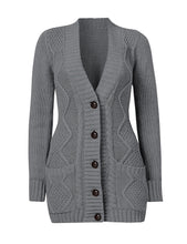 Load image into Gallery viewer, Uqnaivs Womens Open Front Long Sleeves Pocket Button Cable Knit Sweater Cardigan