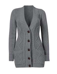 Uqnaivs Womens Open Front Long Sleeves Pocket Button Cable Knit Sweater Cardigan