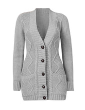 Load image into Gallery viewer, Uqnaivs Womens Open Front Long Sleeves Pocket Button Cable Knit Sweater Cardigan