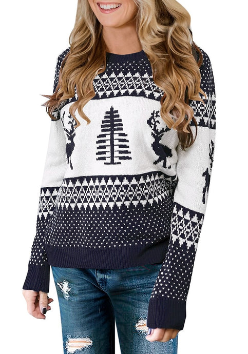 Casual Long Sleeve Sweater Tops Crew Neck Holiday Knit Pullover