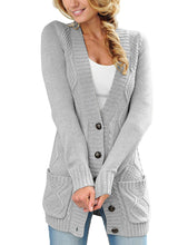 Load image into Gallery viewer, Uqnaivs Womens Open Front Long Sleeves Pocket Button Cable Knit Sweater Cardigan