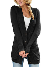 Load image into Gallery viewer, Uqnaivs Womens Open Front Long Sleeves Pocket Button Cable Knit Sweater Cardigan