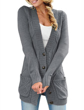 Load image into Gallery viewer, Uqnaivs Womens Open Front Long Sleeves Pocket Button Cable Knit Sweater Cardigan