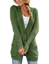 Load image into Gallery viewer, Uqnaivs Womens Open Front Long Sleeves Pocket Button Cable Knit Sweater Cardigan