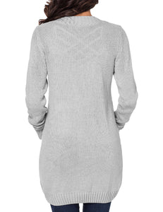 Uqnaivs Womens Open Front Long Sleeves Pocket Button Cable Knit Sweater Cardigan